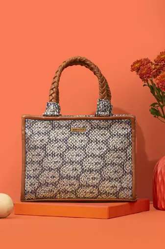 Blue silk embroidered handbag