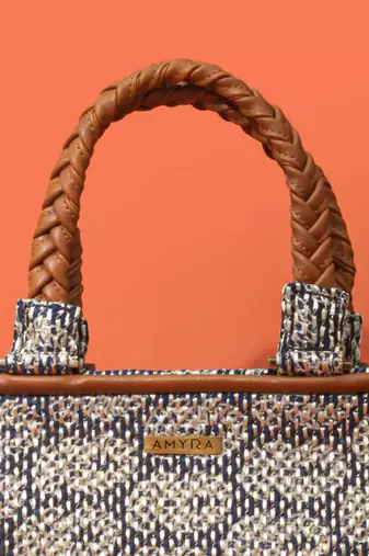Blue silk embroidered handbag
