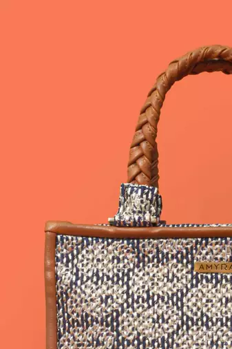 Blue silk embroidered handbag