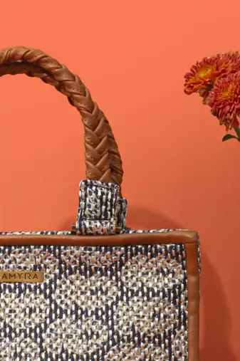 Blue silk embroidered handbag