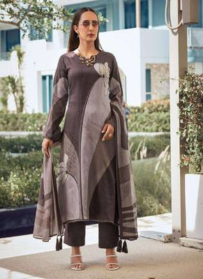 Brown printed viscose silk kurta set 1