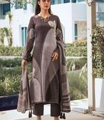 Brown printed viscose silk kurta set