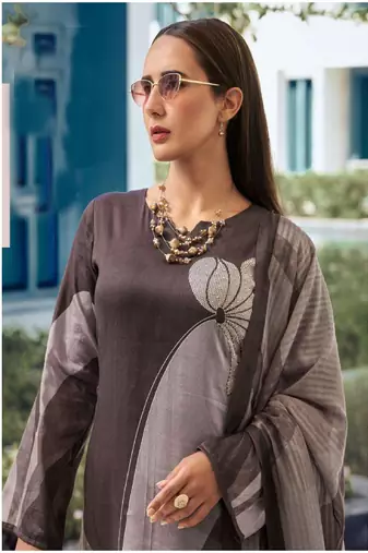 Brown printed viscose silk kurta set