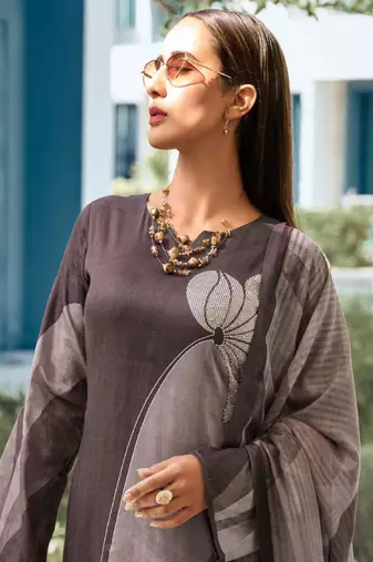 Brown printed viscose silk kurta set