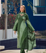 Green printed viscose silk kurta set