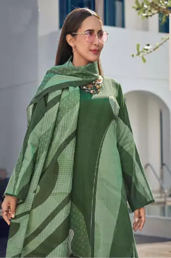 Green printed viscose silk kurta set