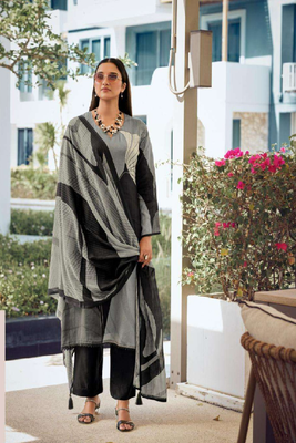 Grey printed viscose silk kurta set 1