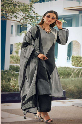 Grey printed viscose silk kurta set 2