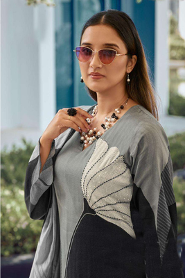 Grey printed viscose silk kurta set 3
