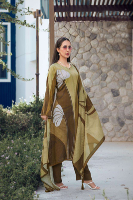 Mustard printed Viscose Silk Kurta Set 1