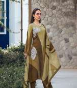 Mustard printed Viscose Silk Kurta Set