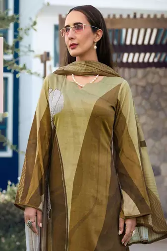 Mustard printed Viscose Silk Kurta Set