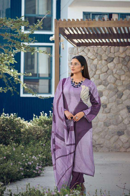 Purple printed poly rayon Kurta Set 1
