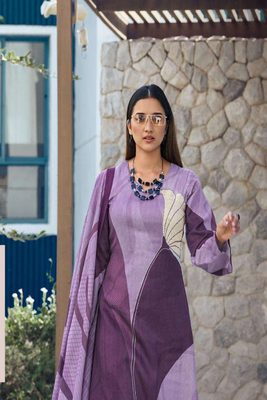 Purple printed poly rayon Kurta Set 2