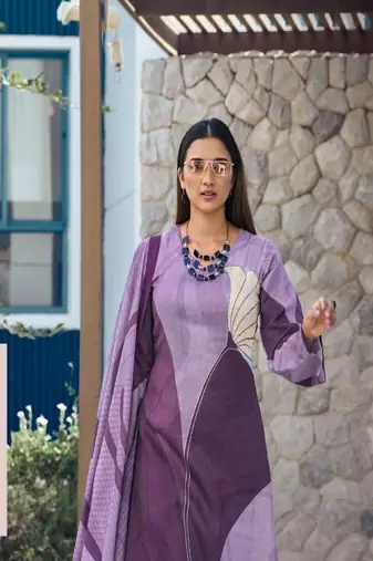 Purple printed poly rayon Kurta Set