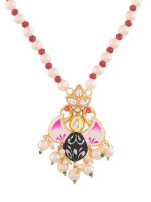 Gold-plated pearl beaded kundan necklace 2