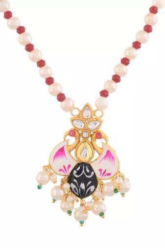Gold-plated pearl beaded kundan necklace