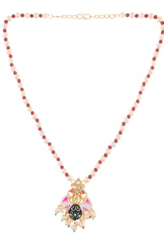 Gold-plated pearl beaded kundan necklace