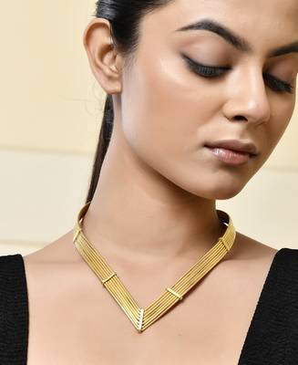 Brass gold-plated multi-strand v-shaped necklace 1