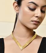 Brass gold-plated multi-strand v-shaped necklace