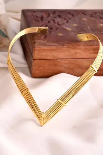 Brass gold-plated multi-strand v-shaped necklace