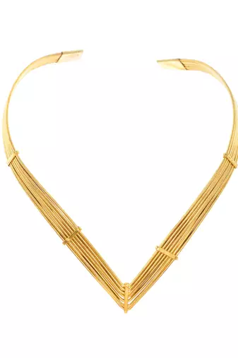 Brass gold-plated multi-strand v-shaped necklace