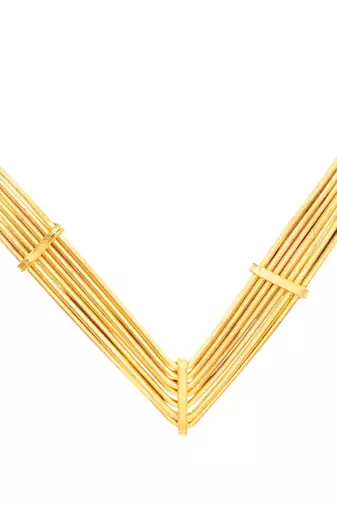 Brass gold-plated multi-strand v-shaped necklace