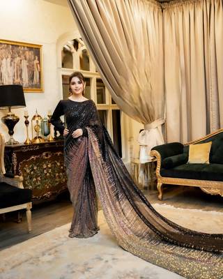 black Georgette Sequin saree With Blouse Set 1