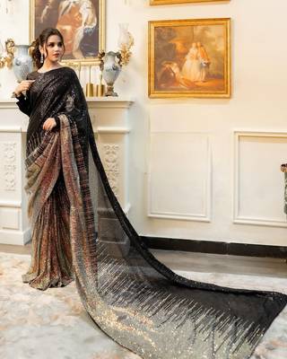 black Georgette Sequin saree With Blouse Set 2