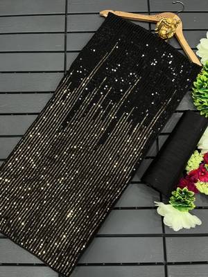 black Georgette Sequin saree With Blouse Set 4