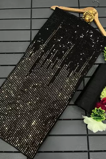 black Georgette Sequin saree With Blouse Set