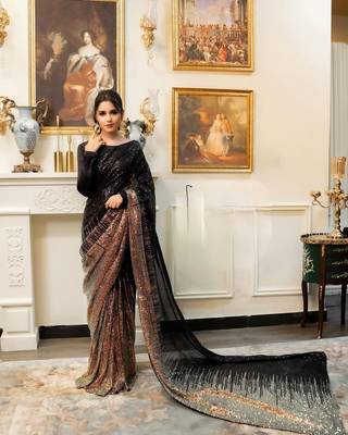 black Georgette Sequin saree With Blouse Set 5