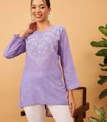 Hand embroidered mauve cotton lucknowi chikankari short kurti