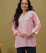 Hand embroidered pink cotton lucknowi chikankari kurti