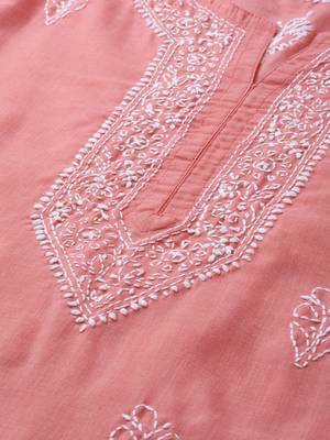 Hand embroidered peach cotton lucknowi chikankari short kurti 5