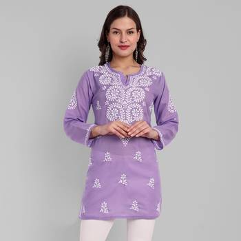 Hand embroidered purple cotton lucknowi chikankari kurti 1