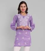 Hand embroidered purple cotton lucknowi chikankari kurti