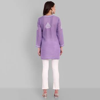Hand embroidered purple cotton lucknowi chikankari kurti 2