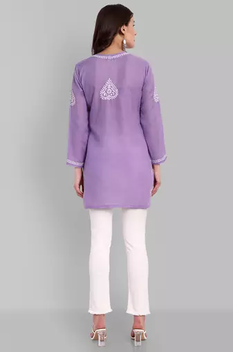 Hand embroidered purple cotton lucknowi chikankari kurti
