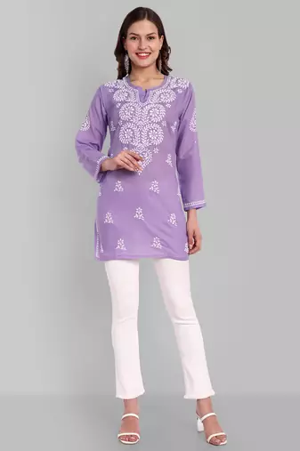 Hand embroidered purple cotton lucknowi chikankari kurti