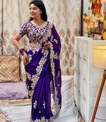 Blue Rangoli silk blend Embroidered saree With Blouse