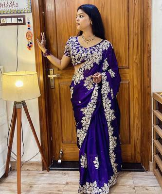 Blue Rangoli silk blend Embroidered saree With Blouse 2