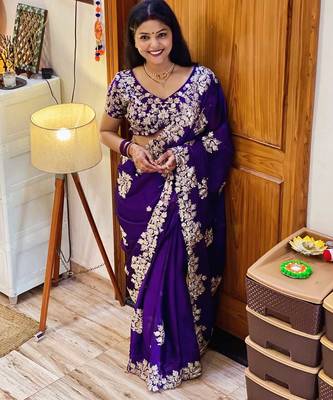 Blue Rangoli silk blend Embroidered saree With Blouse 3