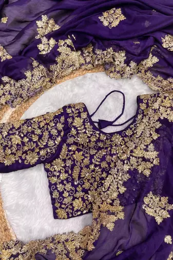 Blue Rangoli silk blend Embroidered saree With Blouse