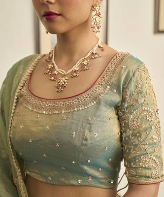 Turquoise embroidered TISSUE Lehenga 3