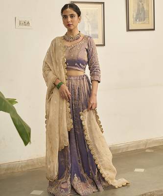 PURPLE embroidered TISSUE Lehenga 1