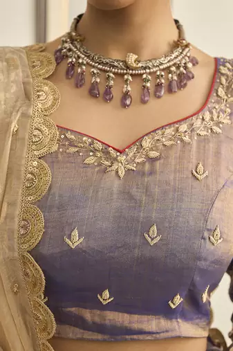 PURPLE embroidered TISSUE Lehenga