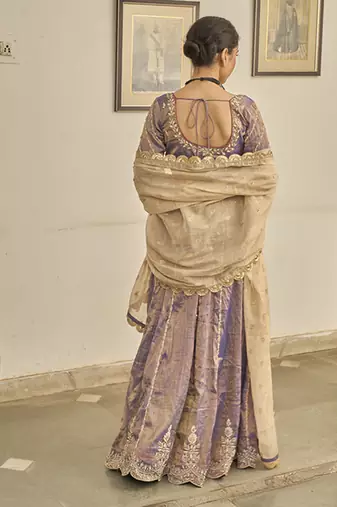 PURPLE embroidered TISSUE Lehenga