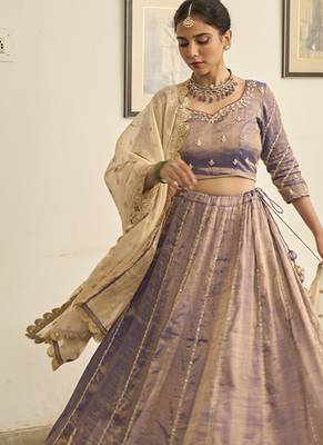 PURPLE embroidered TISSUE Lehenga 4