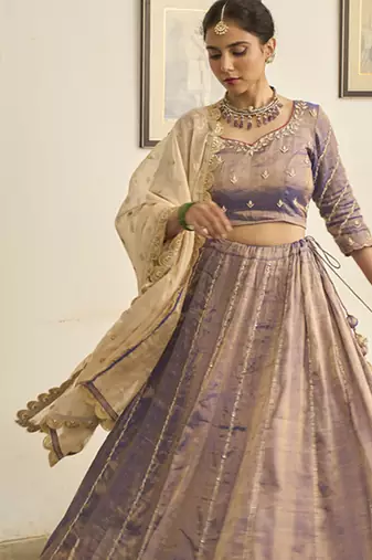 PURPLE embroidered TISSUE Lehenga